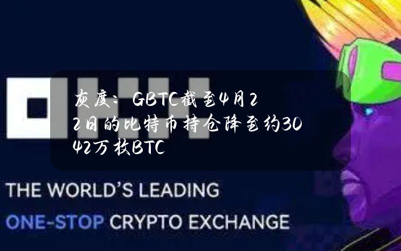 灰度：GBTC截至4月22日的比特币持仓降至约30.42万枚BTC