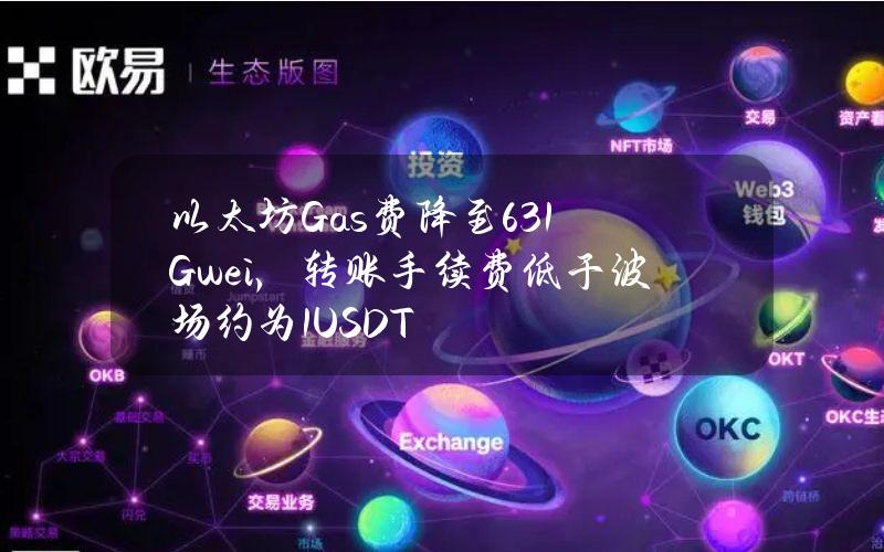 以太坊Gas费降至6.31Gwei，转账手续费低于波场约为1USDT