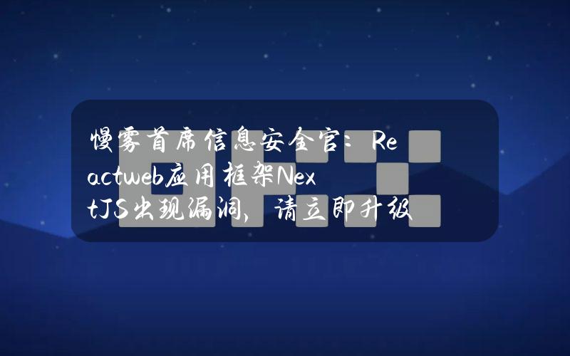 慢雾首席信息安全官：Reactweb应用框架Next.JS出现漏洞，请立即升级至v14.1.1版本