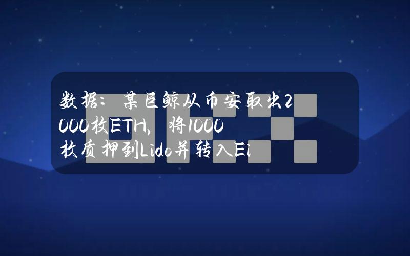 数据：某巨鲸从币安取出2000枚ETH，将1000枚质押到Lido并转入EigenLayer