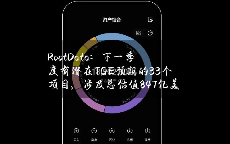 RootData：下一季度有潜在TGE预期的33个项目，涉及总估值84.7亿美元