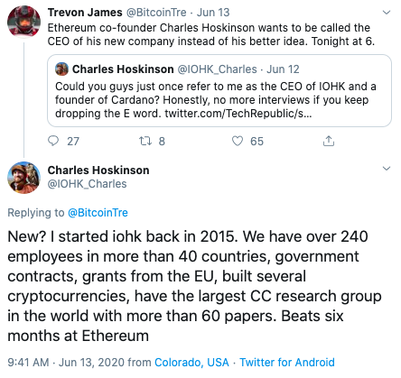 Charles Hoskinson：别称我为以太坊联合创始人